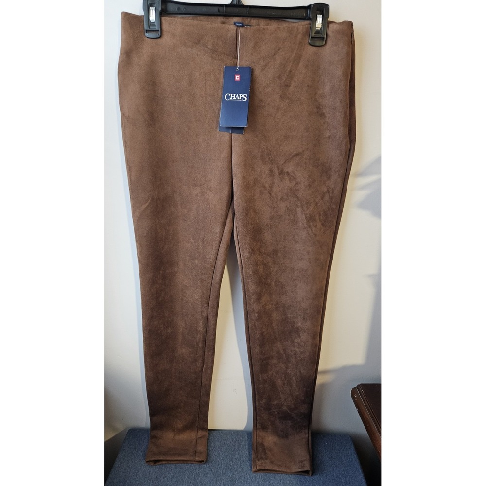 CHAPS Women's Faux Suede‎ Midrise Super Stretch Brown Leggings Pants Size M NWT